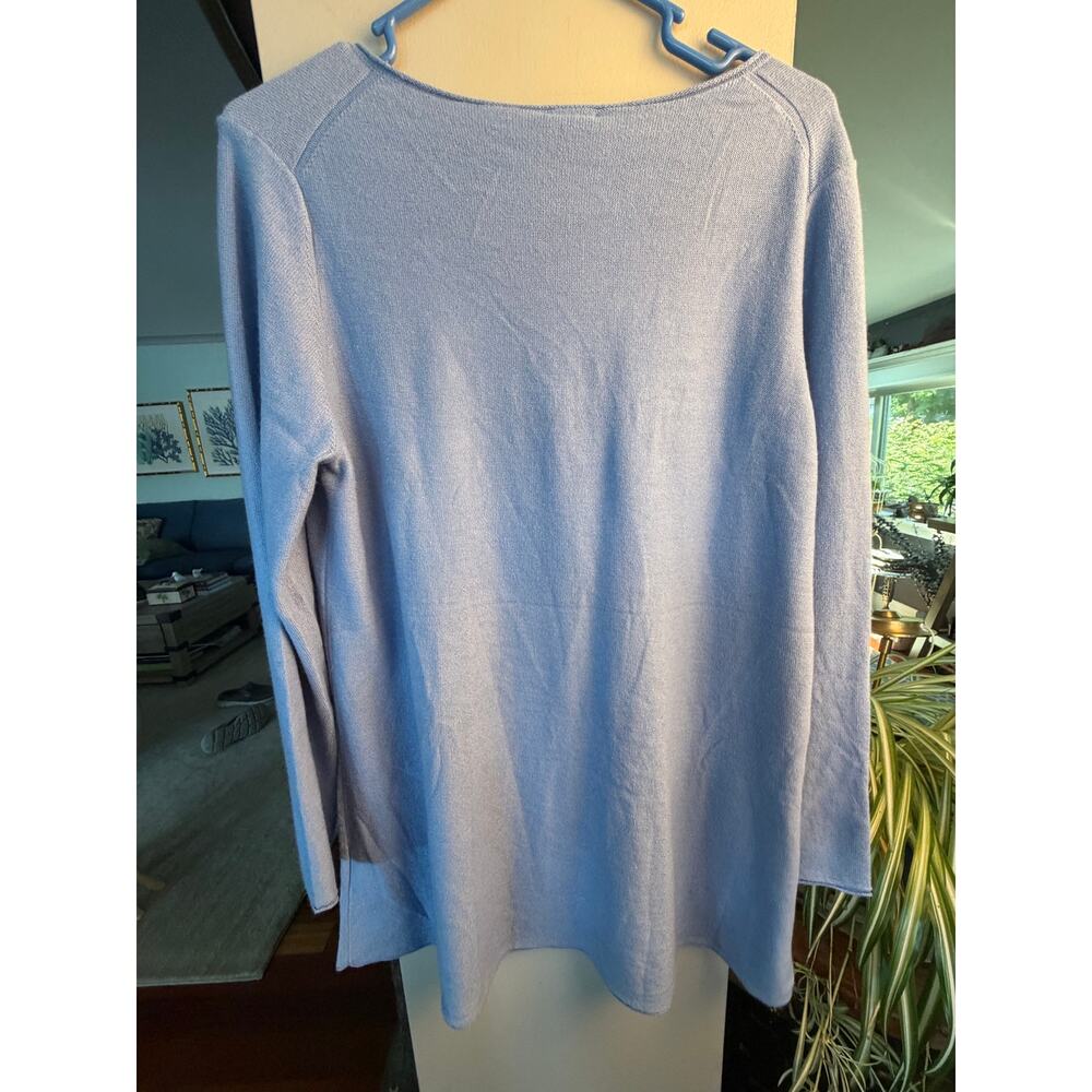 Eileen Fisher Silk Cashmere Sweater L Blue Scoop Neck Knit‎ Quiet Luxury NWT - Picture 6 of 6